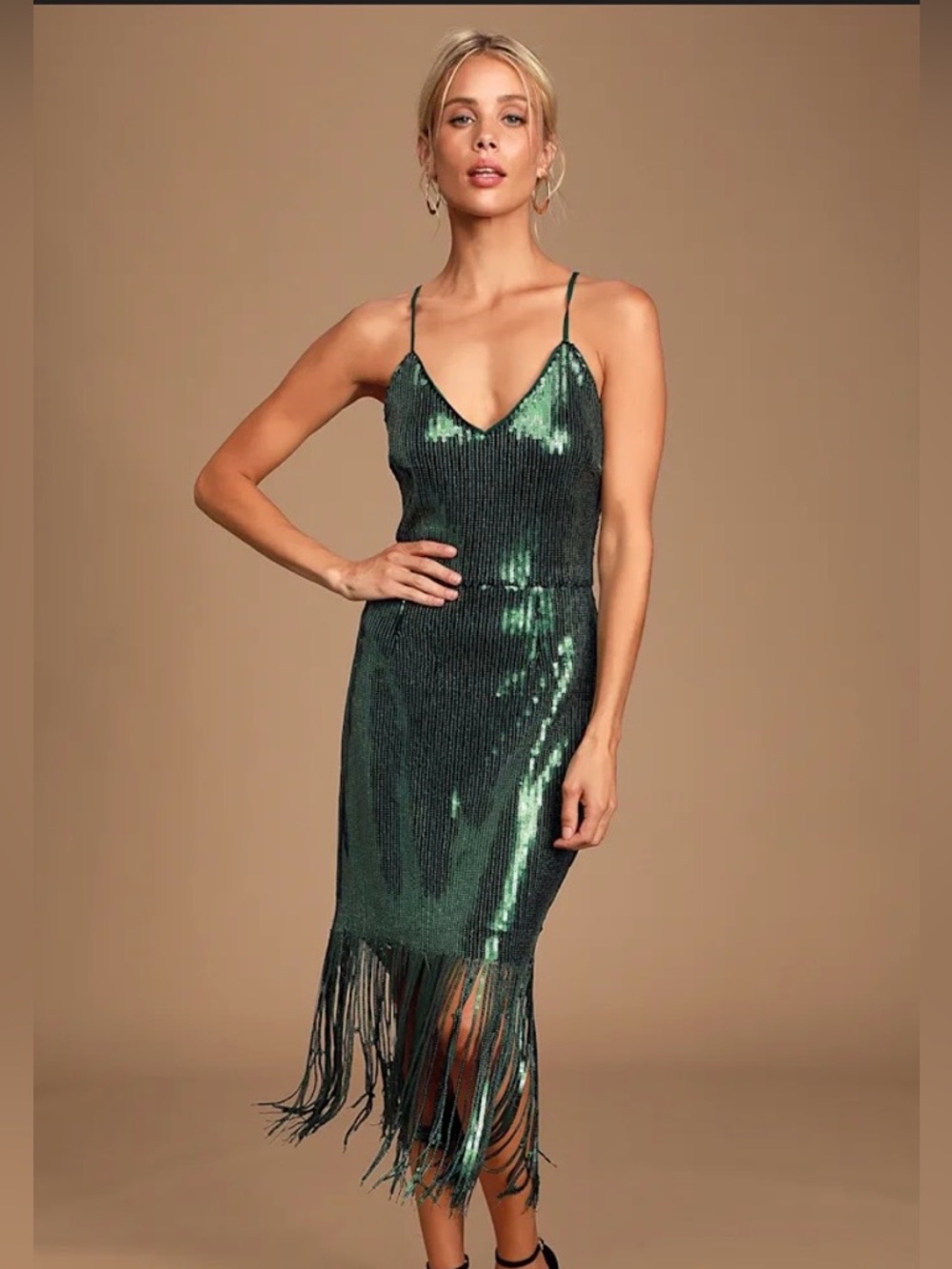 Lulu's Emerald Green Sequin Midi Slip Dress